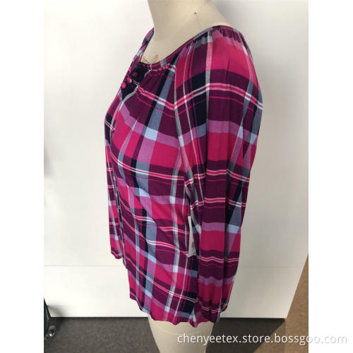V-neck checked striped shirt